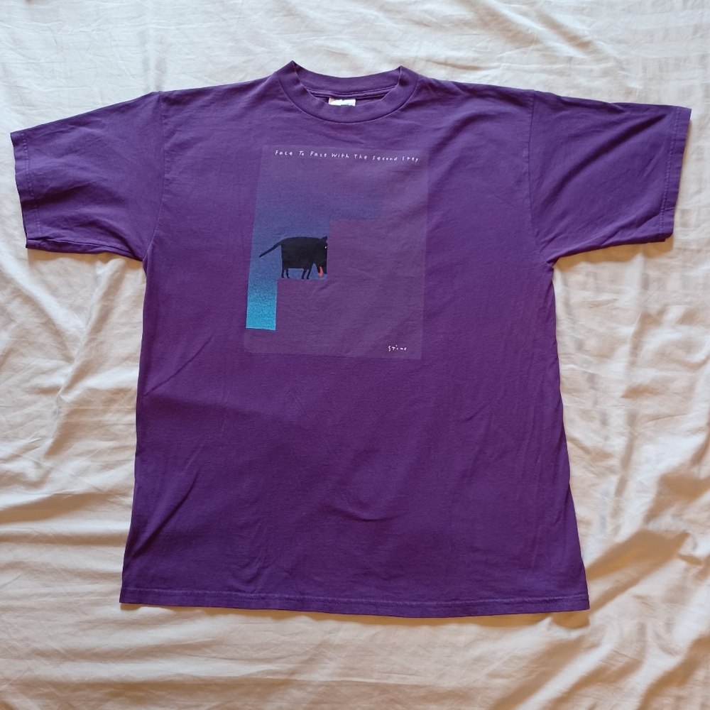 Vintage Y2K Richard Stine "Face to Face with the Second Step" Purple T-Shirt XL